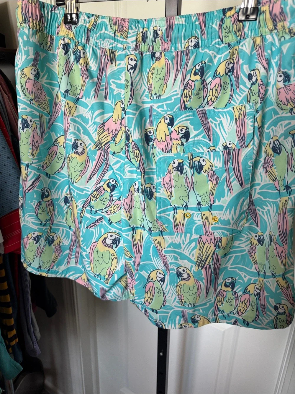 Vineyard Vines Turquoise Parrot Print Swim Trunks